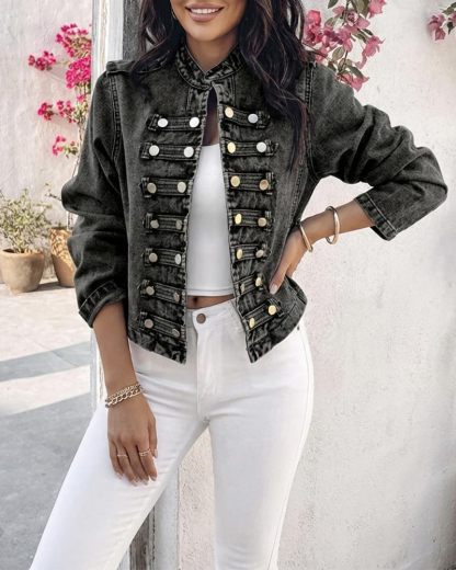 NEW FASHION 🤩🔥- Women's Napoleon Denim Jacket Long Sleeve Jeans Jacket | Stand Collar,  Lightweight Fall Coat, Work Daily Wear