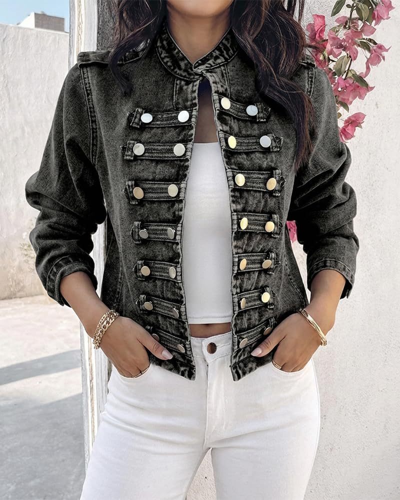 NEW FASHION 🤩🔥- Women's Napoleon Denim Jacket Long Sleeve Jeans Jacket | Stand Collar,  Lightweight Fall Coat, Work Daily Wear