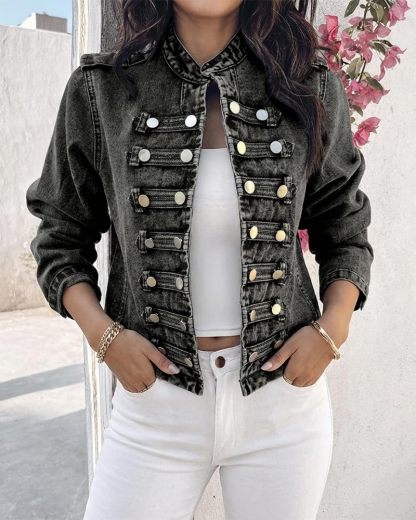 NEW FASHION 🤩🔥- Women's Napoleon Denim Jacket Long Sleeve Jeans Jacket | Stand Collar,  Lightweight Fall Coat, Work Daily Wear