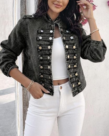 NEW FASHION 🤩🔥- Women's Napoleon Denim Jacket Long Sleeve Jeans Jacket | Stand Collar,  Lightweight Fall Coat, Work Daily Wear