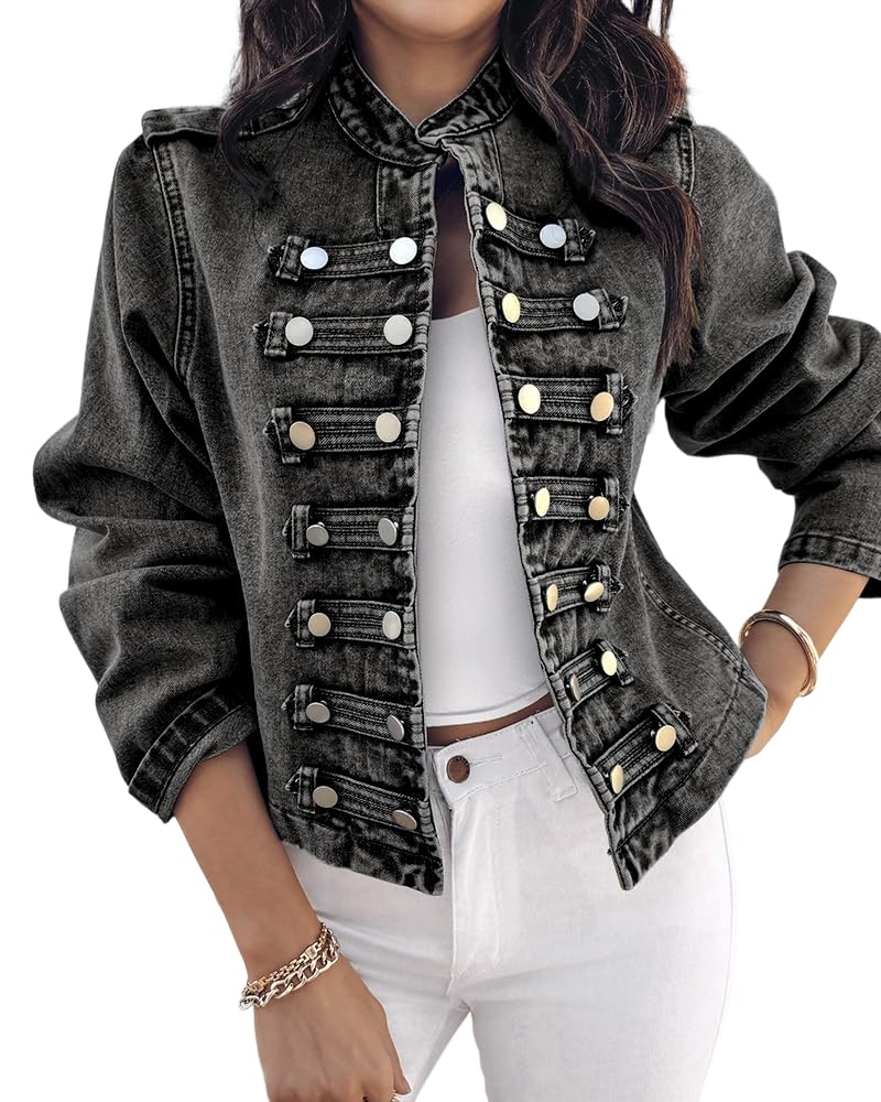 NEW FASHION 🤩🔥- Women's Napoleon Denim Jacket Long Sleeve Jeans Jacket | Stand Collar,  Lightweight Fall Coat, Work Daily Wear