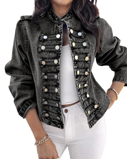 NEW FASHION 🤩🔥- Women's Napoleon Denim Jacket Long Sleeve Jeans Jacket | Stand Collar,  Lightweight Fall Coat, Work Daily Wear