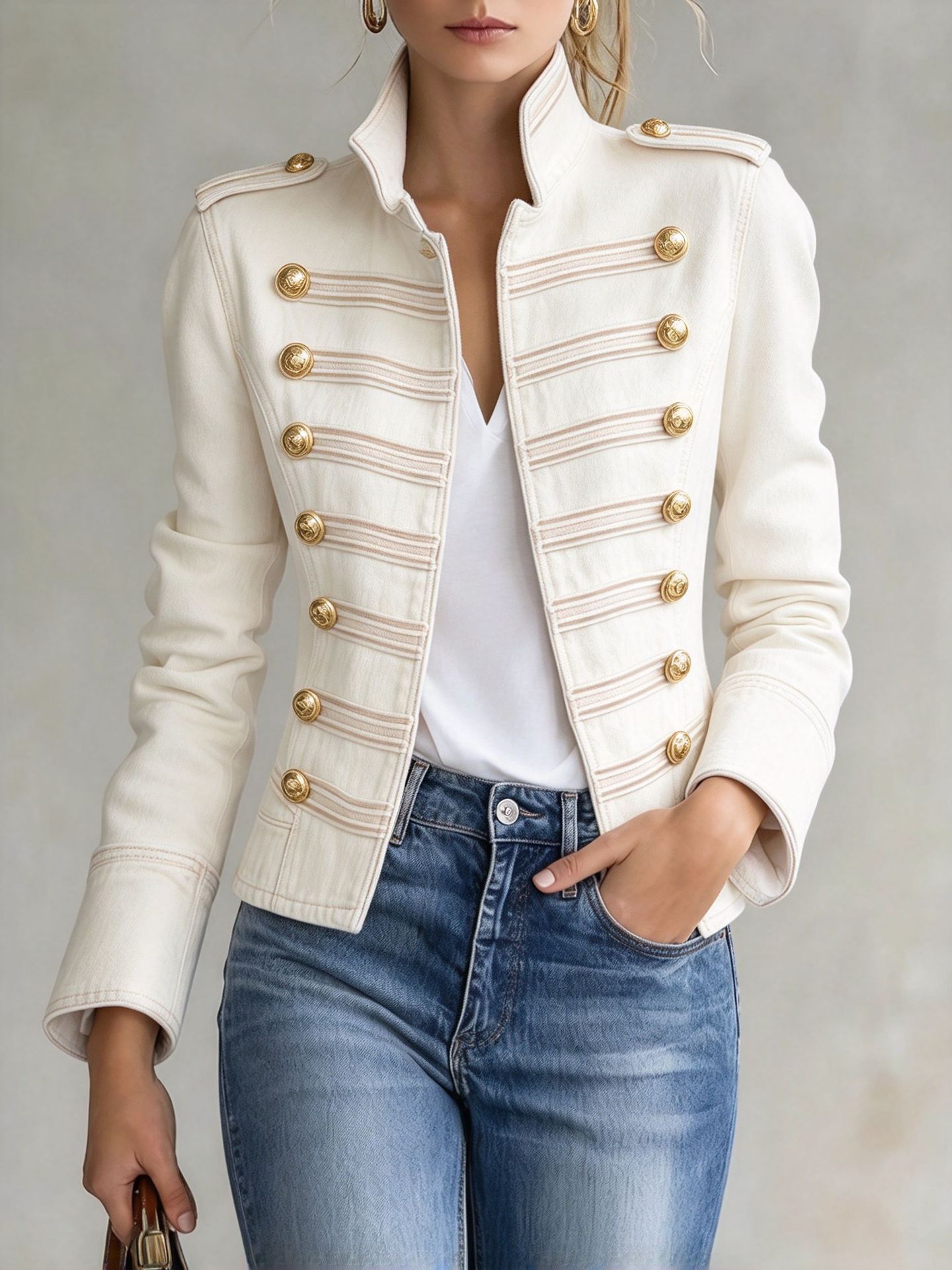 🔥 VIRAL ALERT! Stunning Gold-Button Military Jacket | Effortless Sweet & Cool Look, Limited Time Deal!