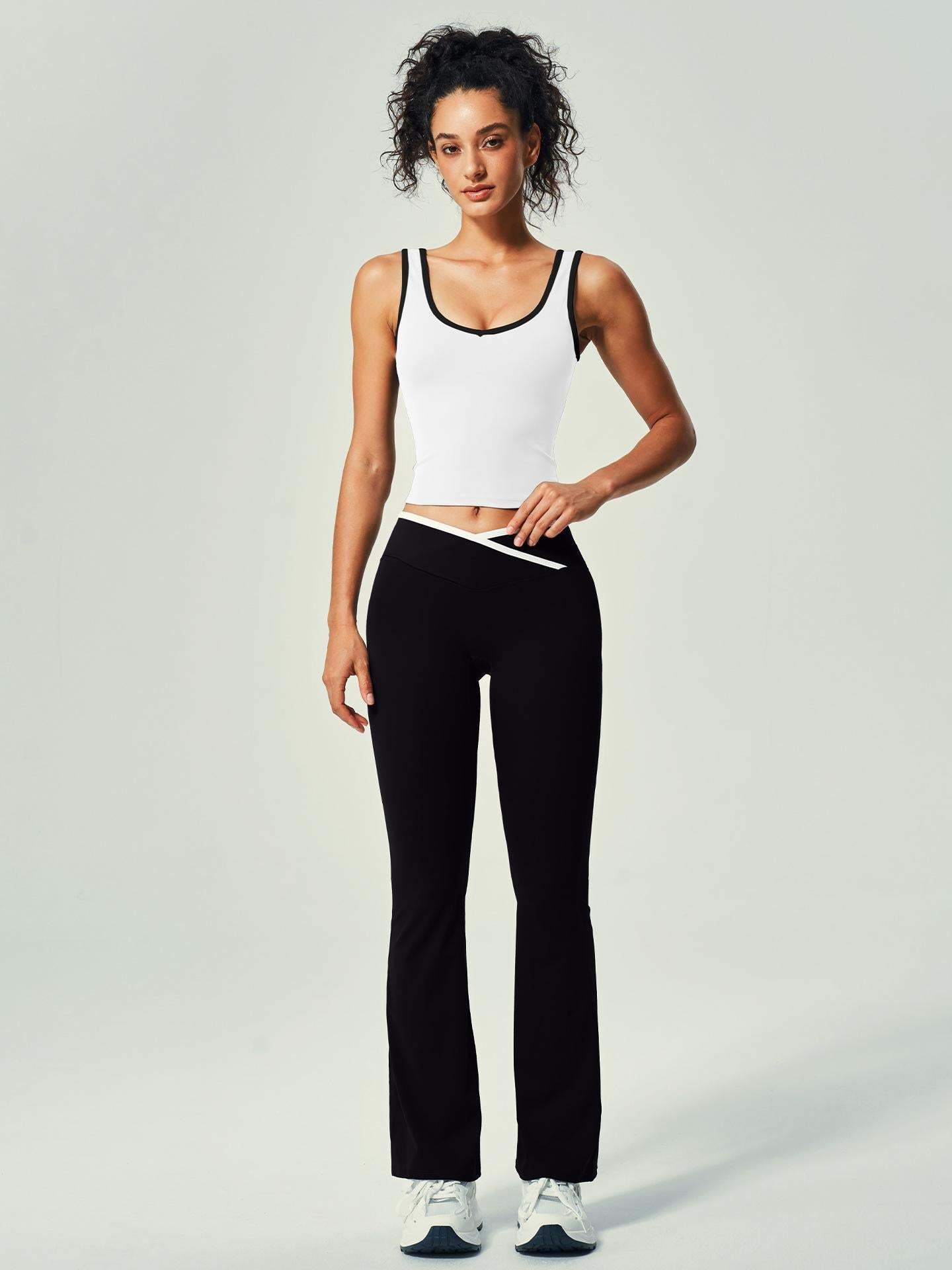 Women's Nude-Feel Crossover High-Waisted Color-Blocked Backless Fitted Yoga Workout Set