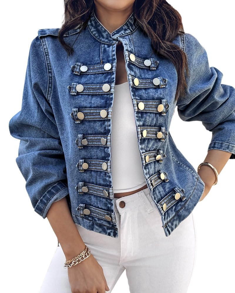 NEW FASHION 🤩🔥- Women's Napoleon Denim Jacket Long Sleeve Jeans Jacket | Stand Collar,  Lightweight Fall Coat, Work Daily Wear