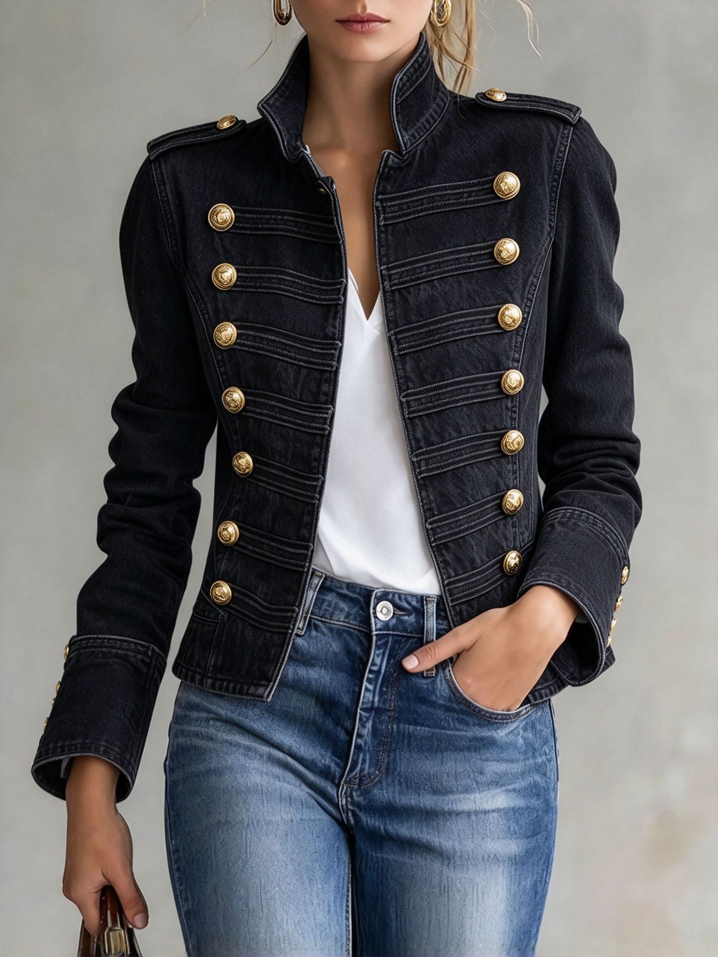 🔥 VIRAL ALERT! Stunning Gold-Button Military Jacket | Effortless Sweet & Cool Look, Limited Time Deal!