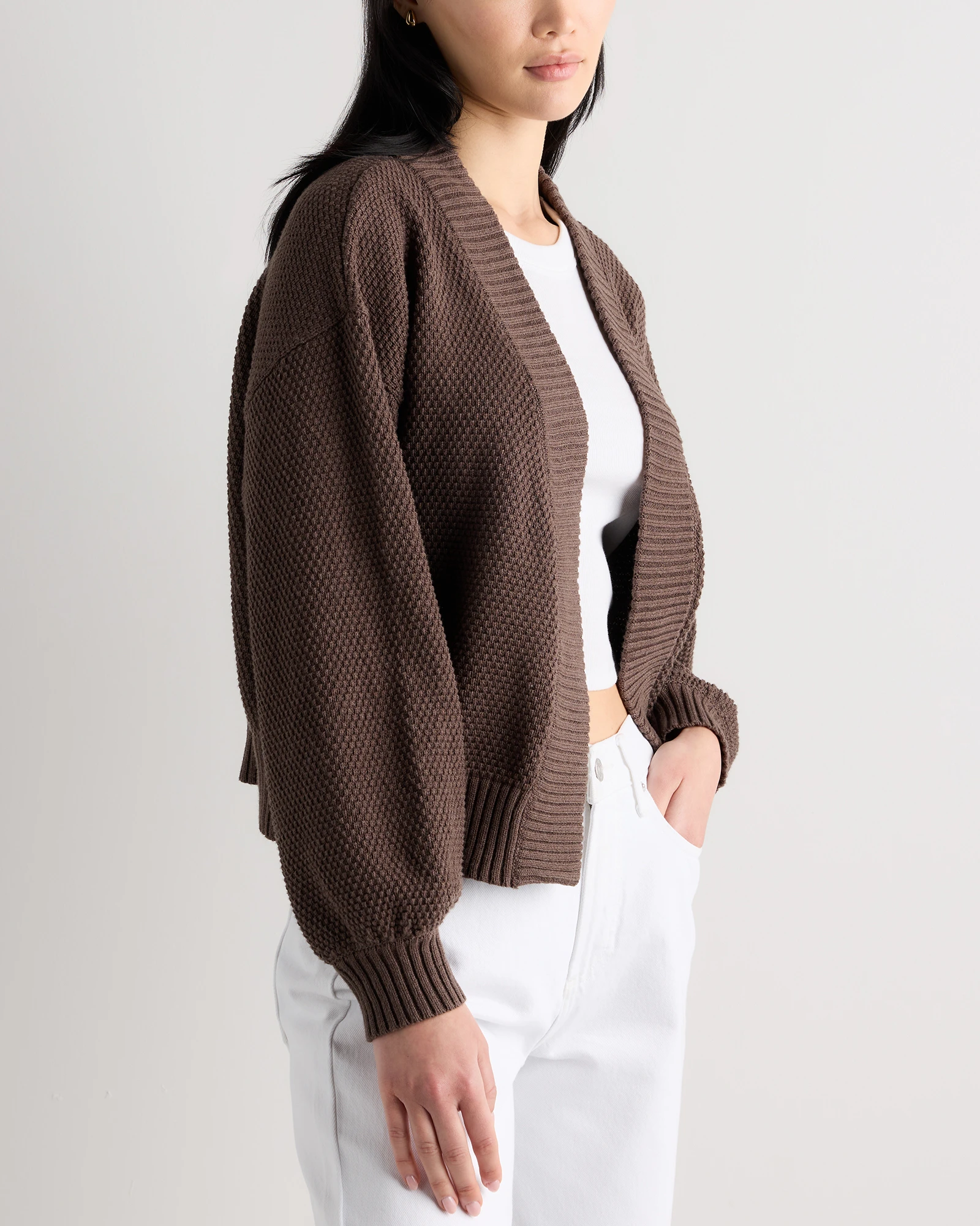 Organic Cotton Waffle Stitch Open Cardigan