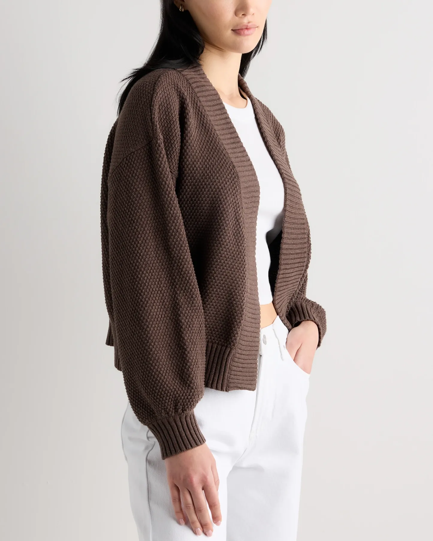 Organic Cotton Waffle Stitch Open Cardigan