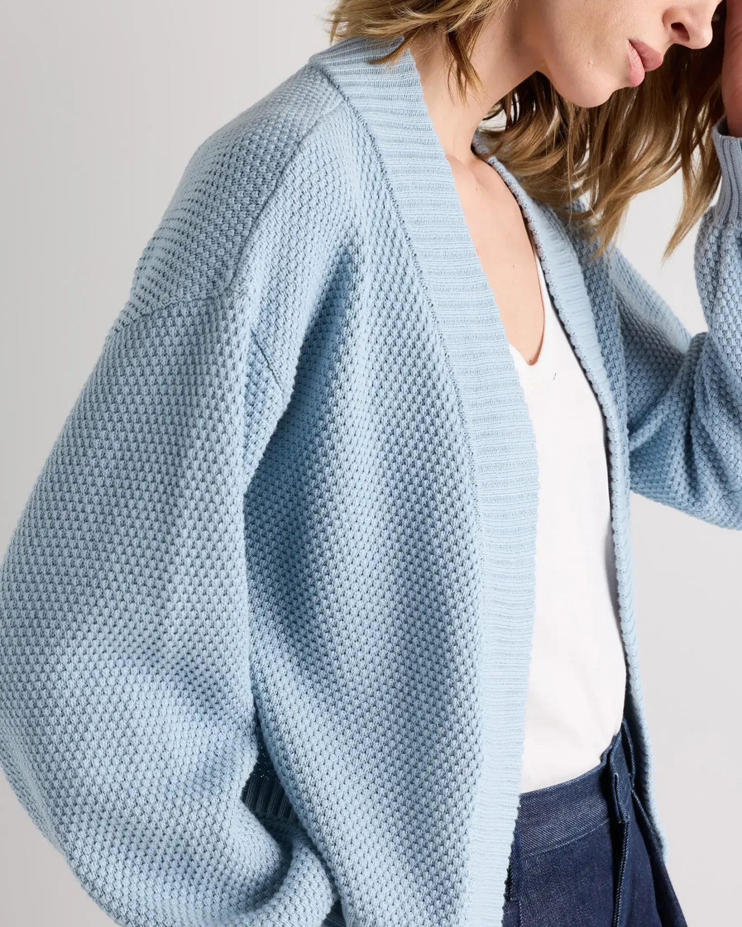 Organic Cotton Waffle Stitch Open Cardigan