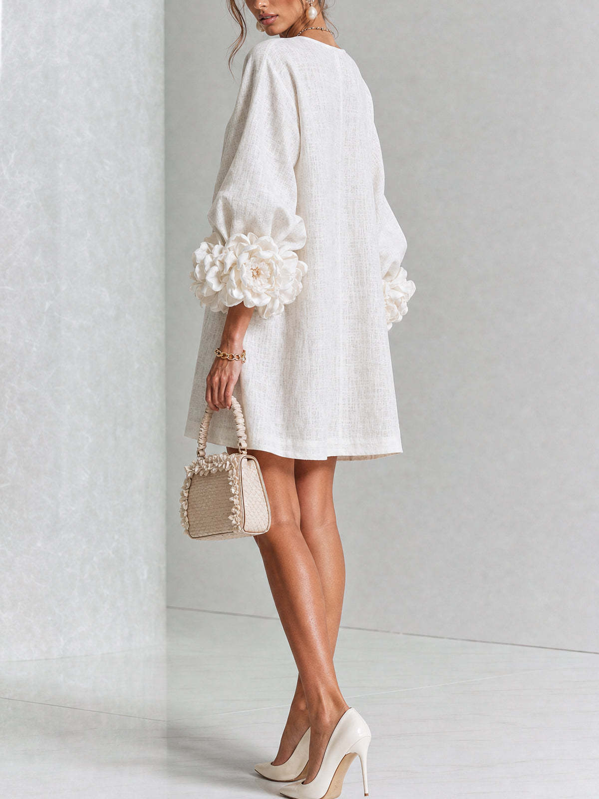 💝💝Floral Button-down Mini Dress With Striking Floral Cuffs