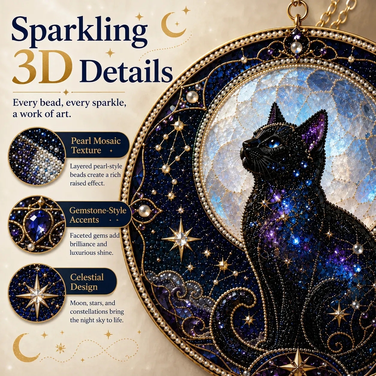🌙🐈‍⬛ BEST SELLING – ✨ 3D Acrylic Lunar Cat Window Pendant | Bohemian Celestial Home Accent DIY with Decorative Beads