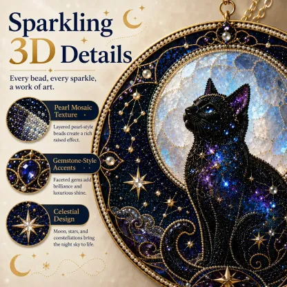 🌙🐈‍⬛ BEST SELLING – ✨ 3D Acrylic Lunar Cat Window Pendant | Bohemian Celestial Home Accent DIY with Decorative Beads