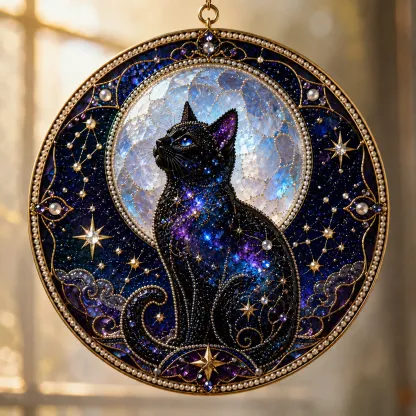 🌙🐈‍⬛ BEST SELLING – ✨ 3D Acrylic Lunar Cat Window Pendant | Bohemian Celestial Home Accent DIY with Decorative Beads