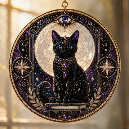 🌙🐈‍⬛ BEST SELLING – ✨ 3D Acrylic Lunar Cat Window Pendant | Bohemian Celestial Home Accent DIY with Decorative Beads