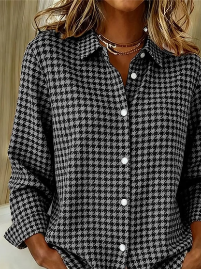 CLEARANCE SALE🔥Women's Long Sleeve Spring/Fall Houndstooth Buckle Shirt