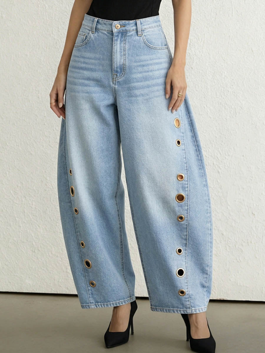 Women's High-waisted Loose-fit Wide-leg Denim Trousers