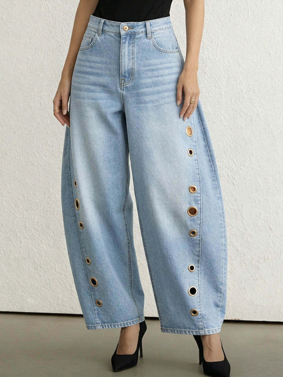 Women's High-waisted Loose-fit Wide-leg Denim Trousers