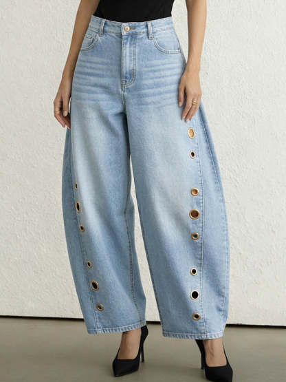 Women's High-waisted Loose-fit Wide-leg Denim Trousers