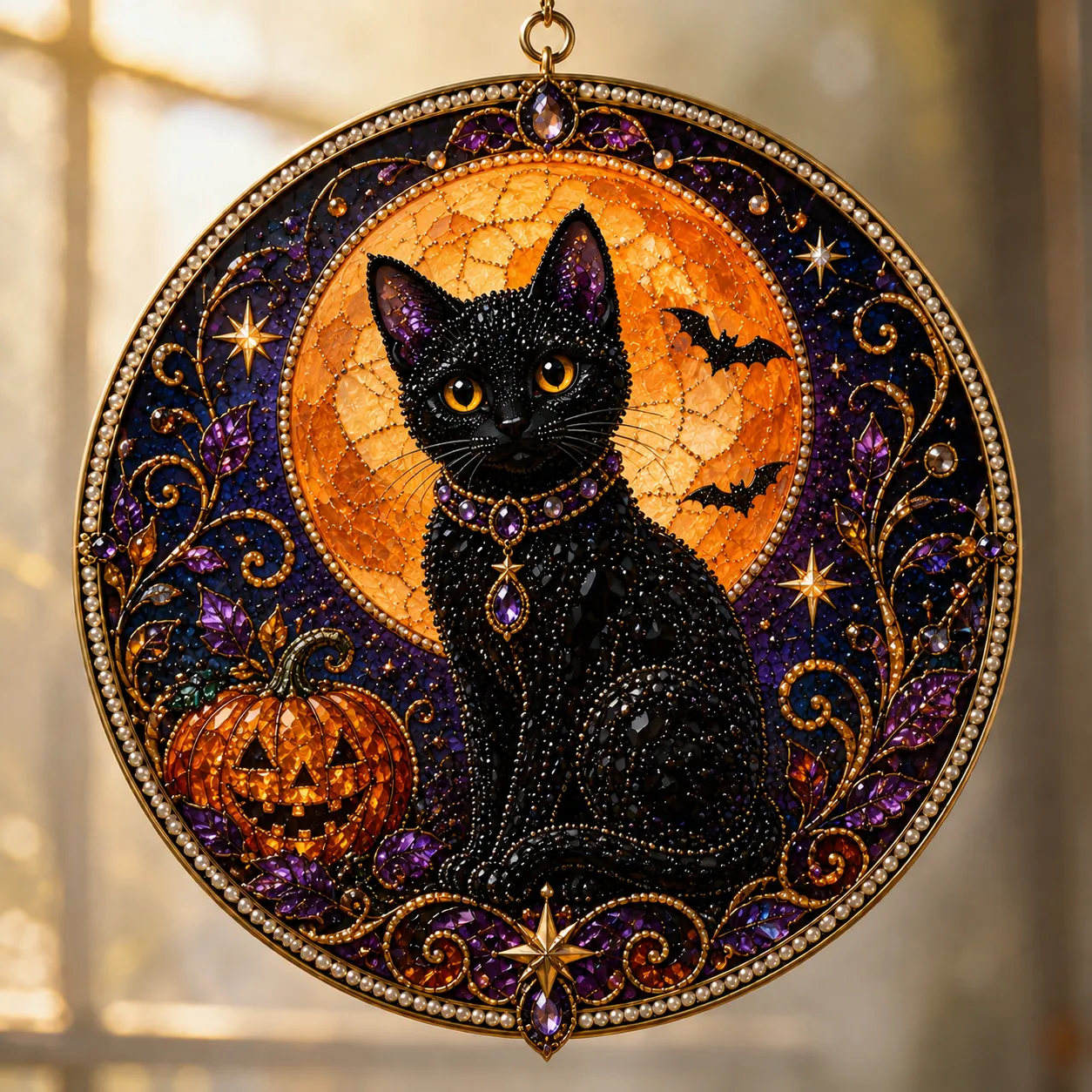 🌙🐈‍⬛ BEST SELLING – ✨ 3D Acrylic Lunar Cat Window Pendant | Bohemian Celestial Home Accent DIY with Decorative Beads