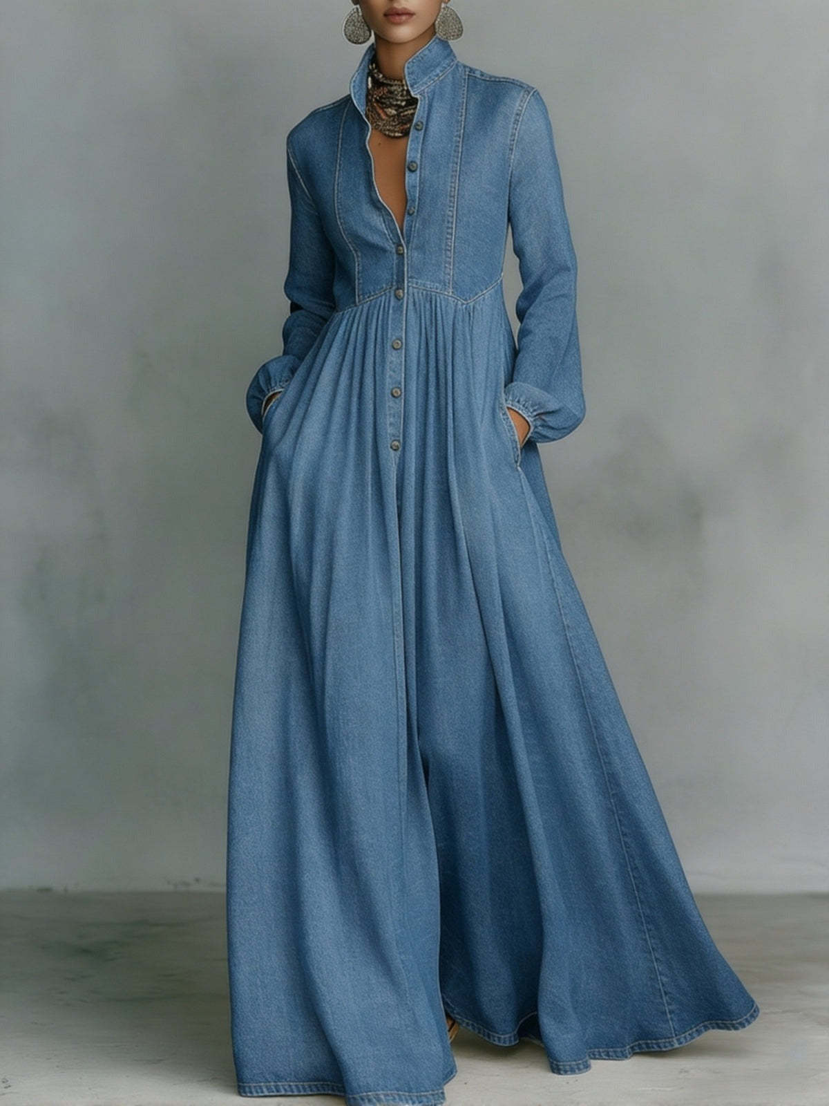 Elegant And Romantic Denim Maxi Skirt