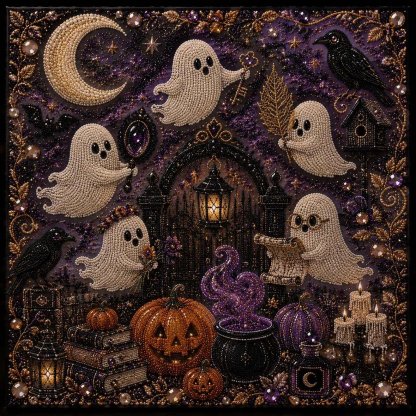 ✈Buy 2 FREE SHIPPING & Extra 10% OFF - 👻Cute Ghosts Pumpkins 3D Pearl Mosaic Art Kit