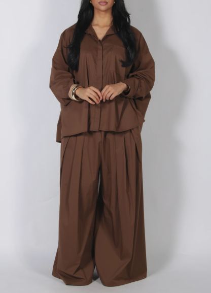 Relaxed Stand Collar Top & Wide Leg Pants Set
