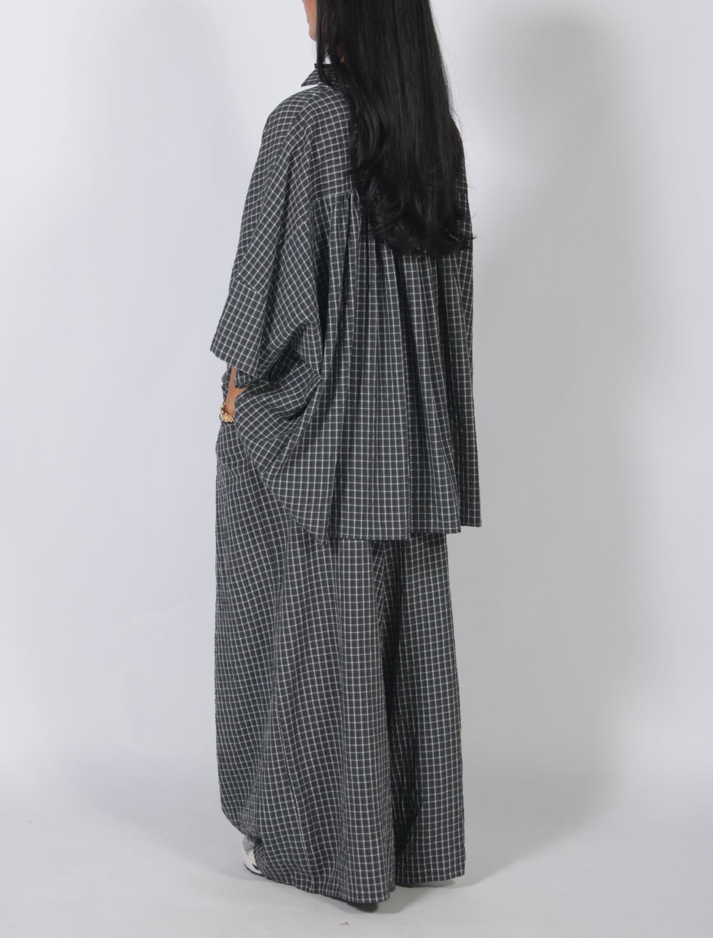Oversized Plaid Shirt & Wide Leg Pants Set