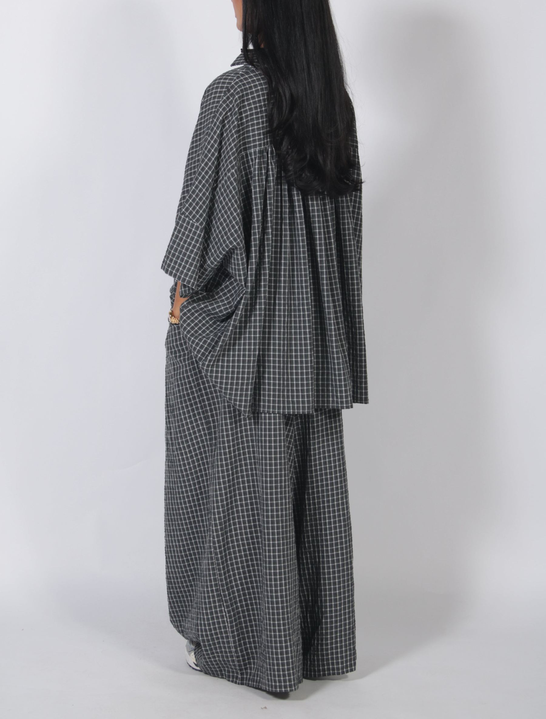 Oversized Plaid Shirt & Wide Leg Pants Set