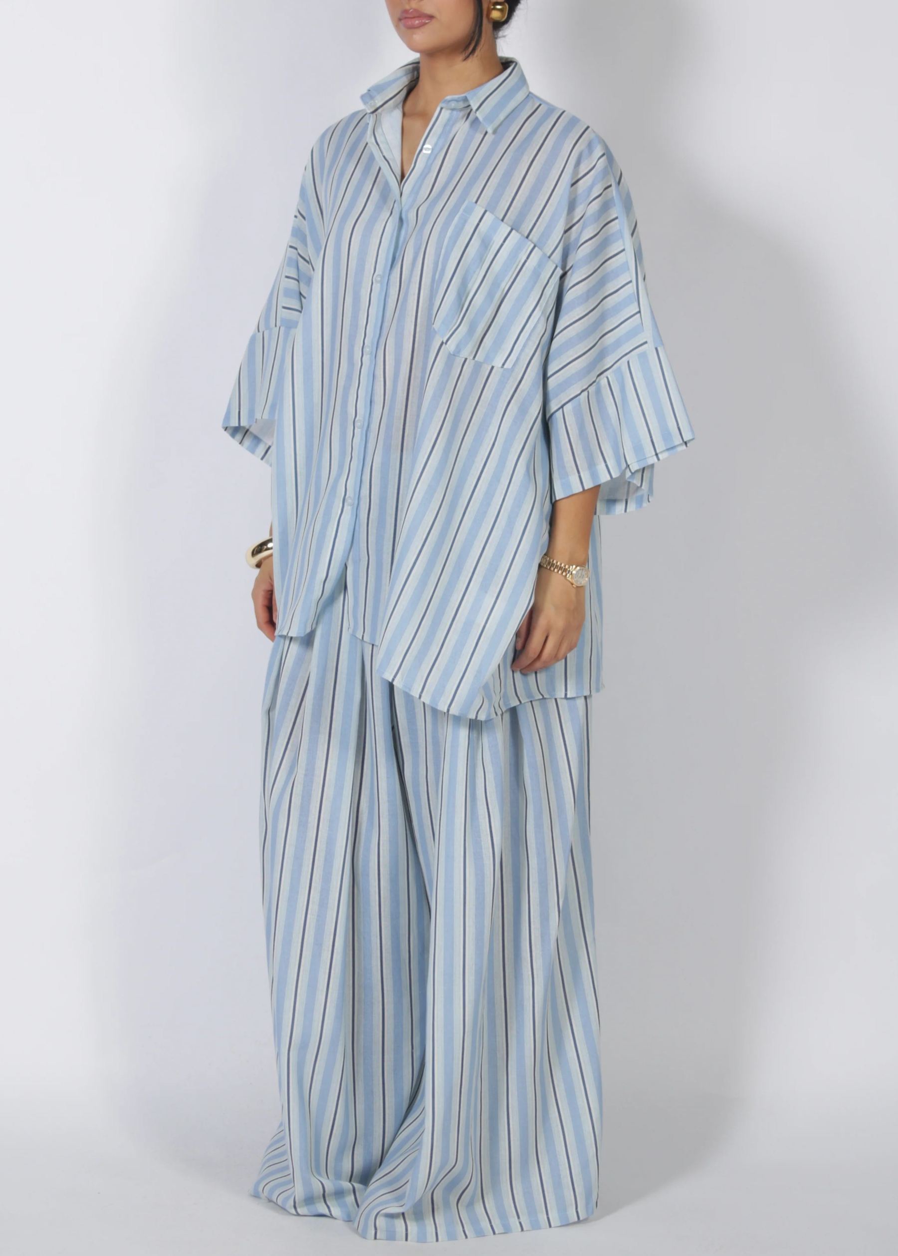 Oversized Striped Shirt & Wide Leg Pants Set