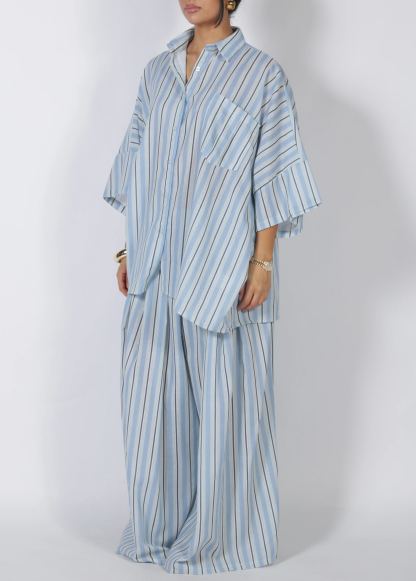 Oversized Striped Shirt & Wide Leg Pants Set