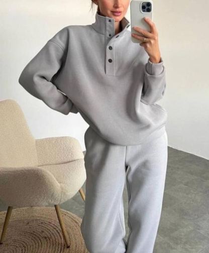 Women’s High Neck Quarter Zip Lounge Set Relaxed Sweatshirt & Jogger Pants 2 Piece Outfit