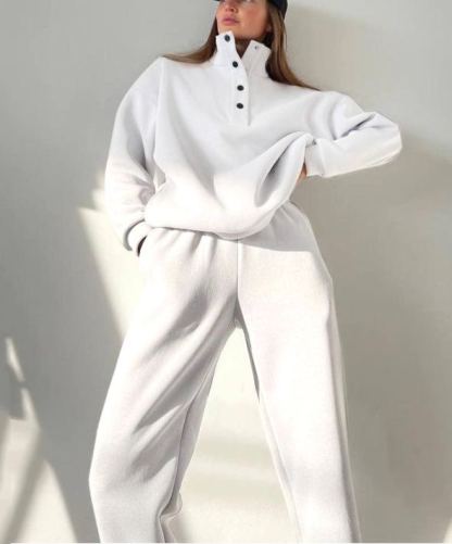 Women’s High Neck Quarter Zip Lounge Set Relaxed Sweatshirt & Jogger Pants 2 Piece Outfit