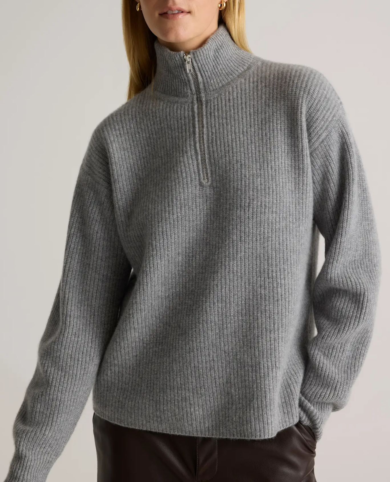 Women's Casual Half-Zip Ribbed Knit Pullover - Chic Mock Neck Knitwear for Work & Weekend