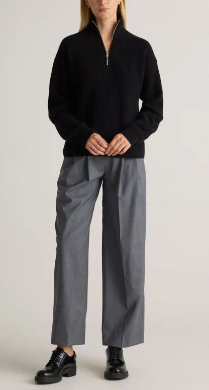 Women's Casual Half-Zip Ribbed Knit Pullover - Chic Mock Neck Knitwear for Work & Weekend