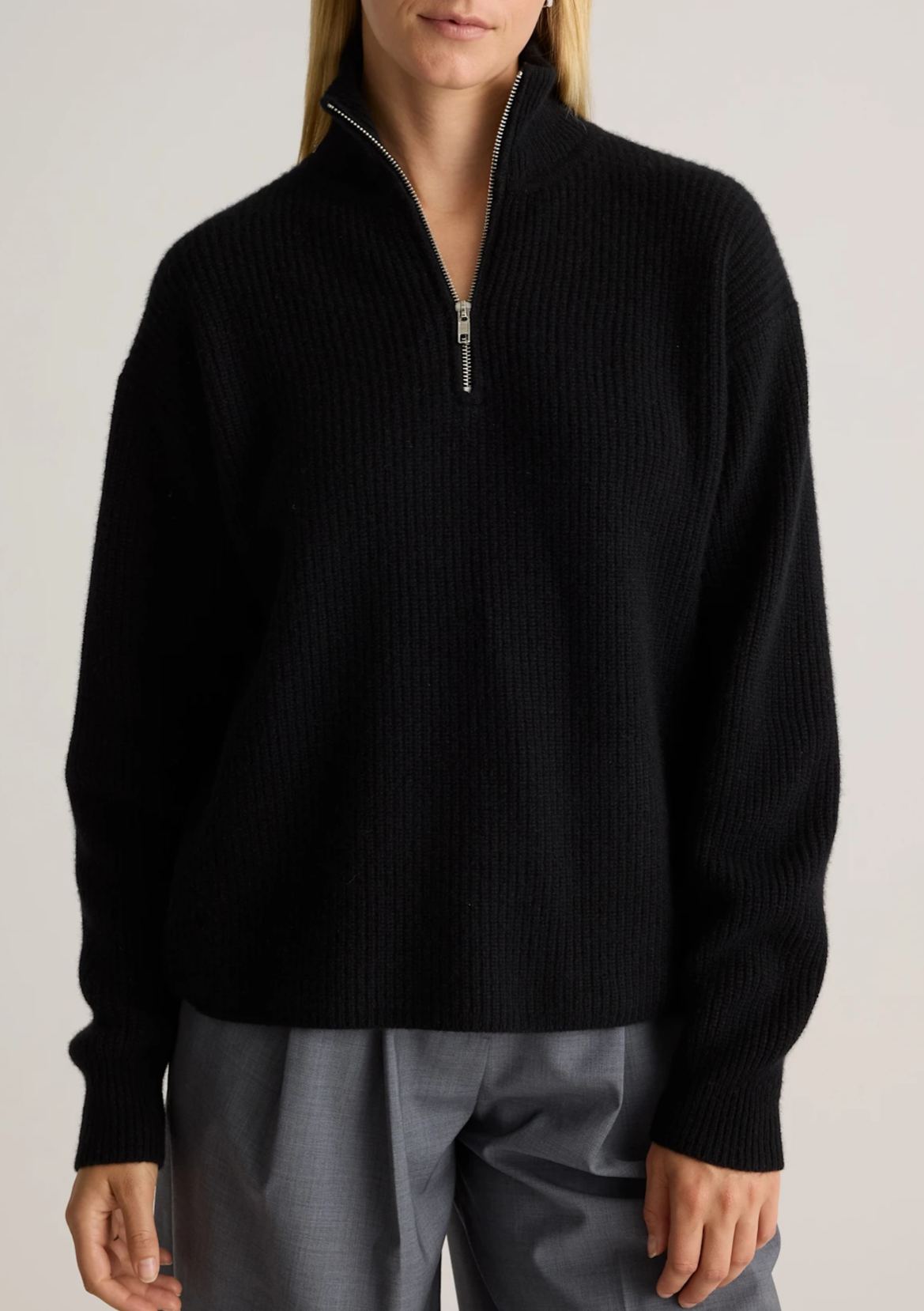 Women's Casual Half-Zip Ribbed Knit Pullover - Chic Mock Neck Knitwear for Work & Weekend
