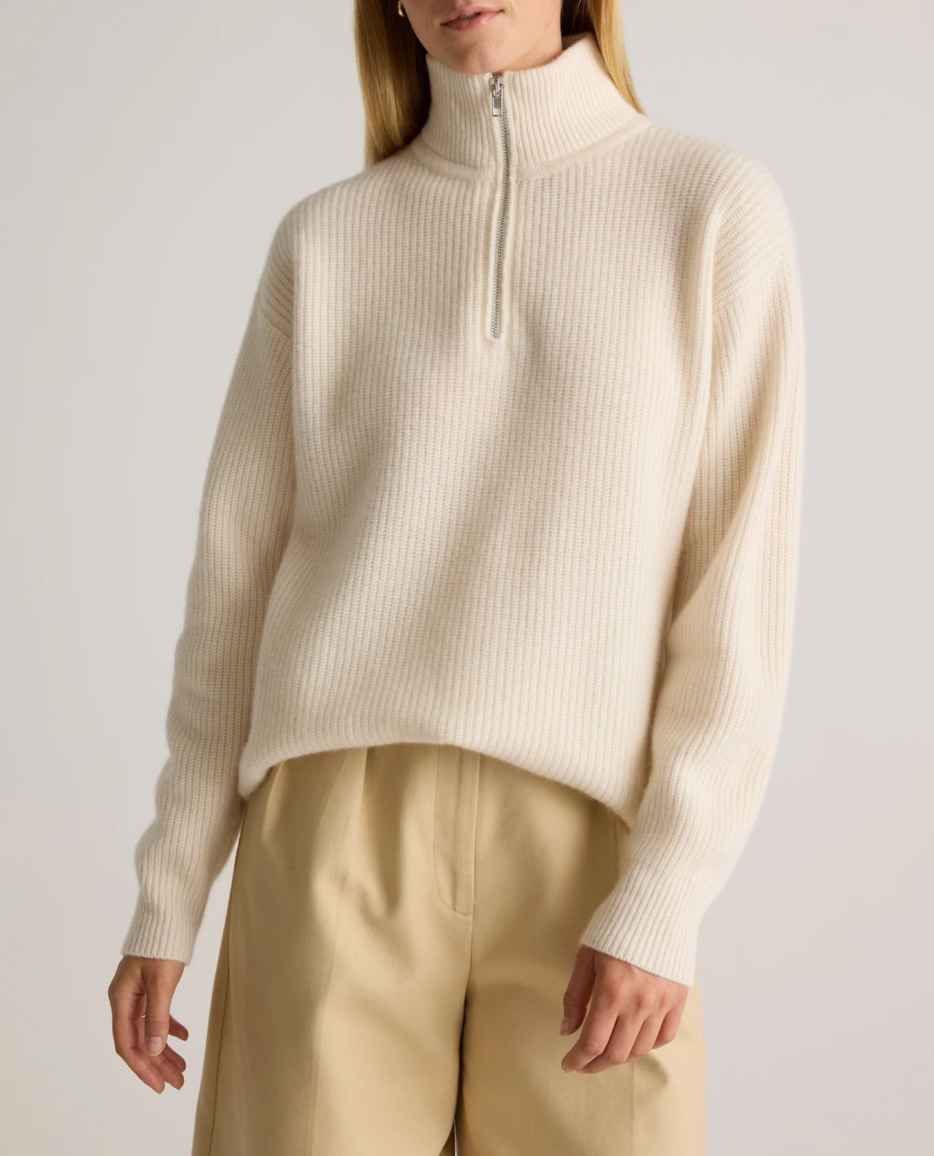 Women's Casual Half-Zip Ribbed Knit Pullover - Chic Mock Neck Knitwear for Work & Weekend