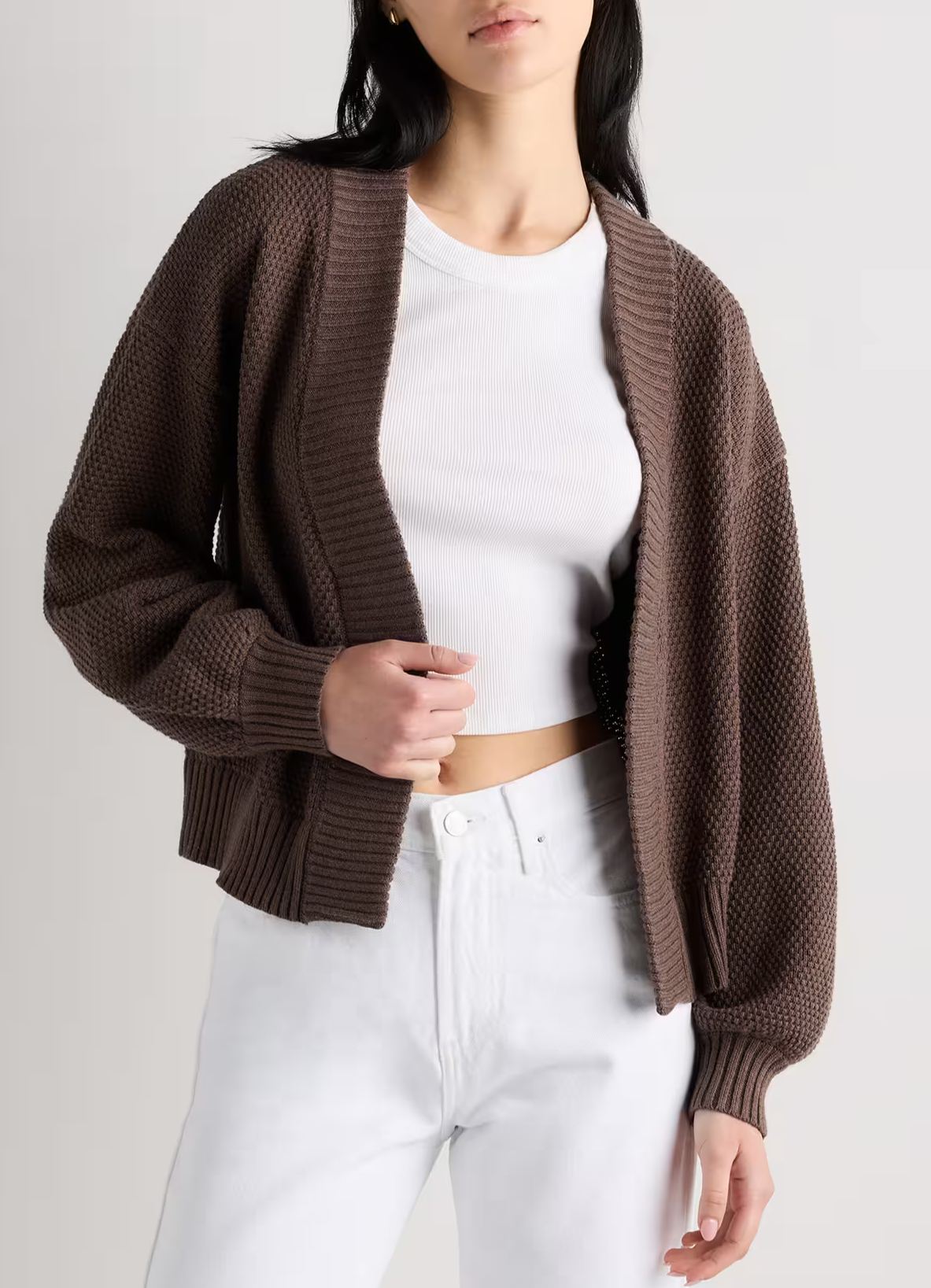 Organic Cotton Waffle Stitch Open Cardigan