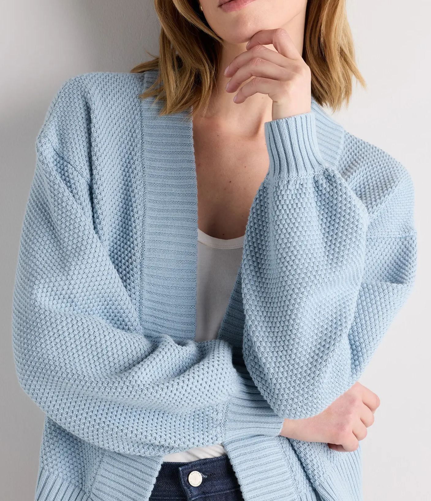 Organic Cotton Waffle Stitch Open Cardigan