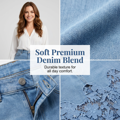 Women's denim bodycon skirt with lace trim