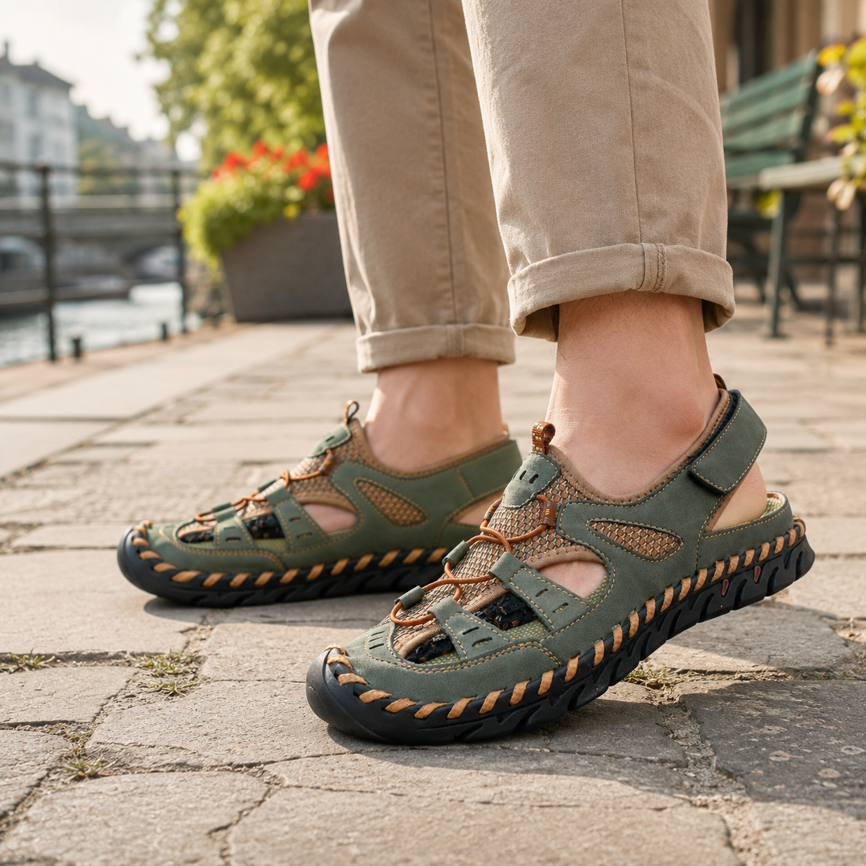 👣 Luftige Herren-Outdoor-Sandalen – Robuste Profilsohle, geschützter Zehenbereich & anpassbarer Halt 🌿