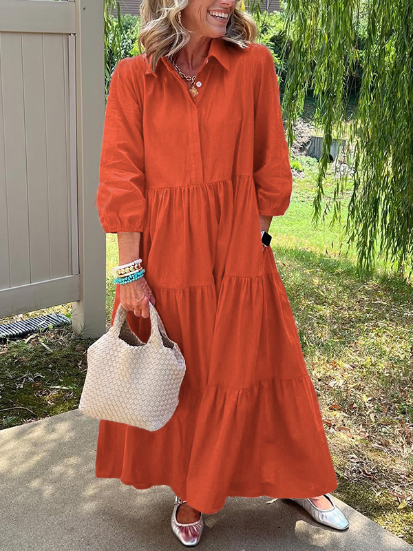 CLEARANCE🔥 Loose Cotton Linen Lapel Dress- Tax Free