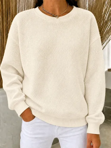 Damen-Waffelstrick-Sweatshirt mit Rundhalsausschnitt