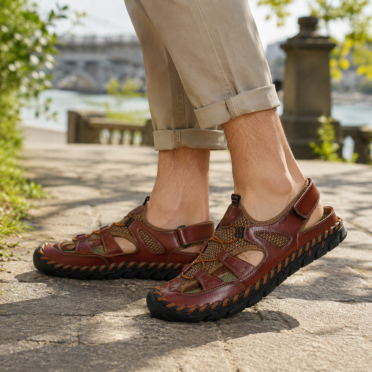 👣 Luftige Herren-Outdoor-Sandalen – Robuste Profilsohle, geschützter Zehenbereich & anpassbarer Halt 🌿