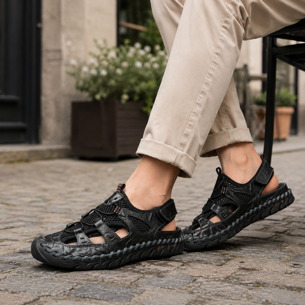 👣 Luftige Herren-Outdoor-Sandalen – Robuste Profilsohle, geschützter Zehenbereich & anpassbarer Halt 🌿