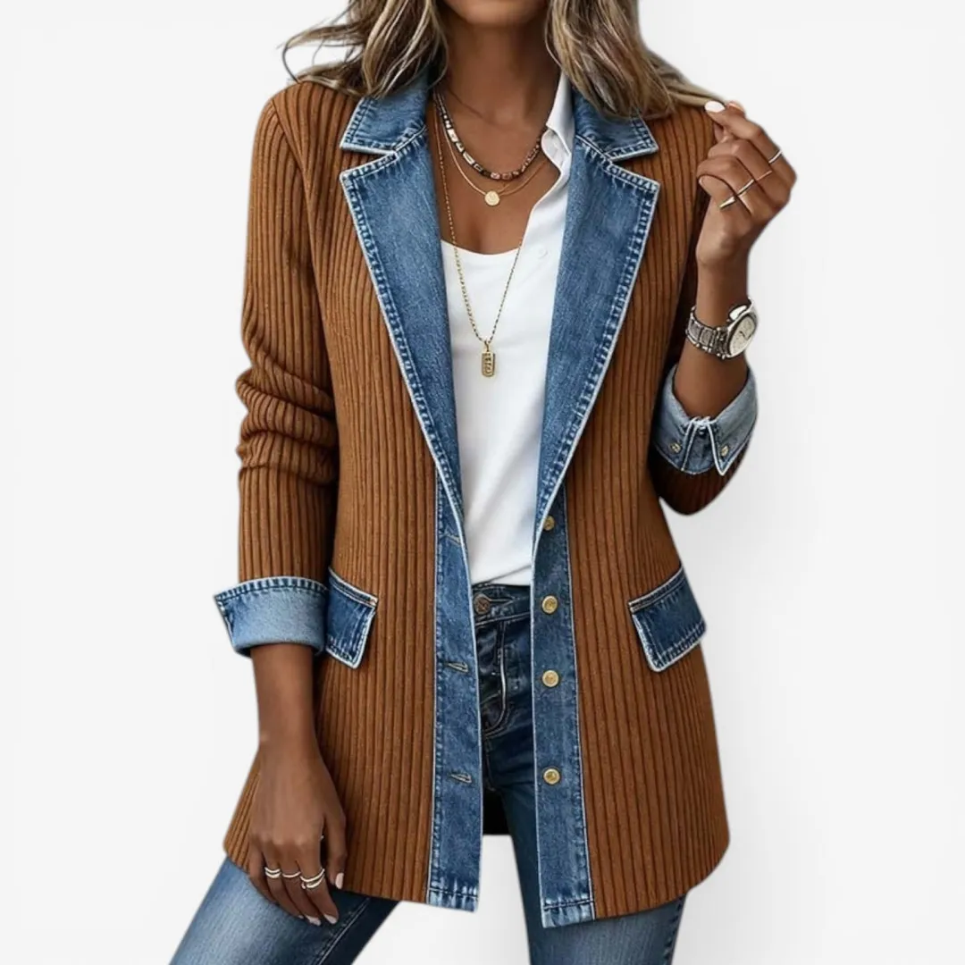 【🎉 Nur für kurze Zeit: 49 % Rabatt】Elegante Strickjacke im Denim-Strick-Mix