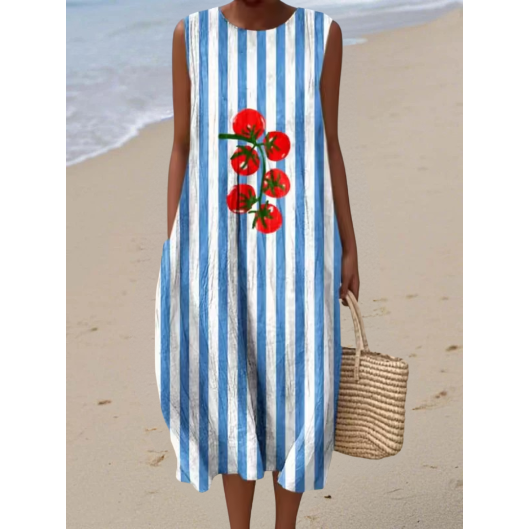 Velmira | Robe Midi Rayures & Motif Tomates