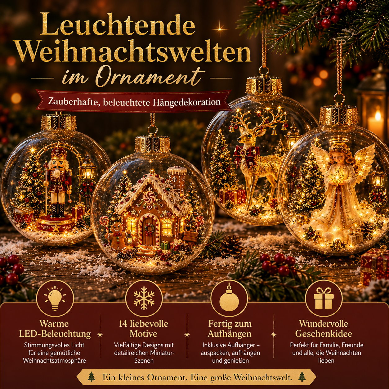 Leuchtende Weihnachtsornamente &ndash; Produkt&uuml;bersicht