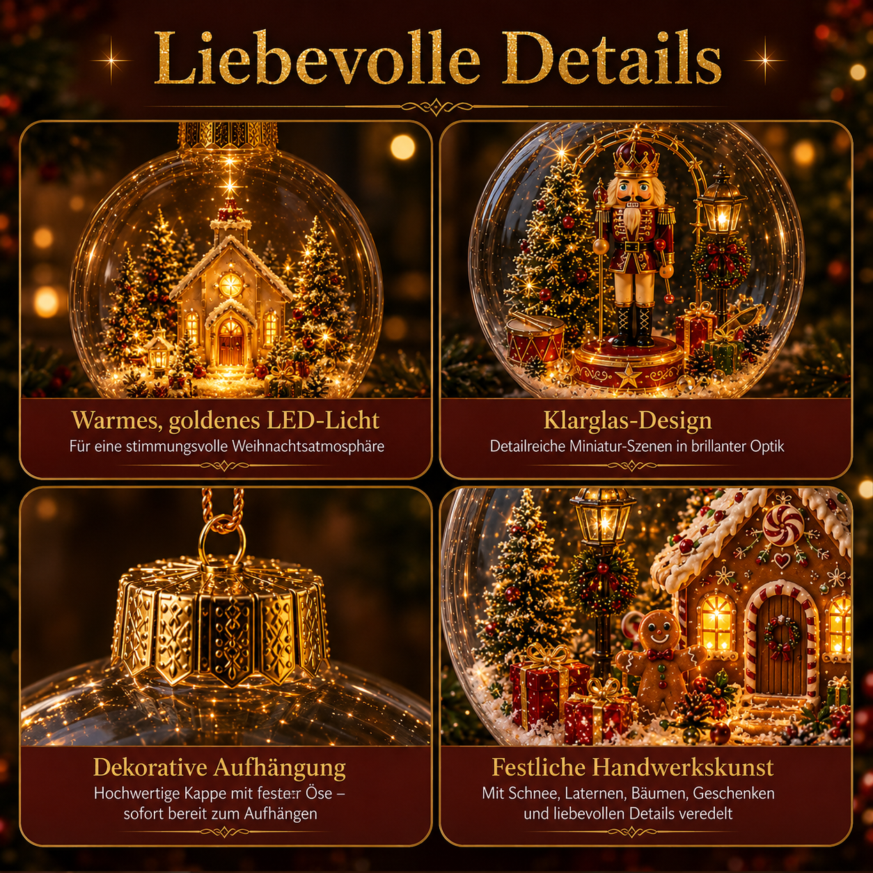 Detailansichten der Weihnachtsornamente