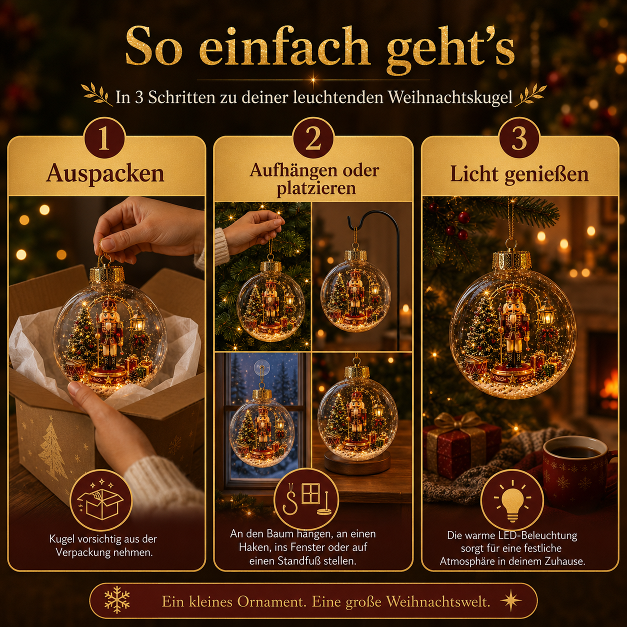 Drei Schritte zur Verwendung des Weihnachtsornaments