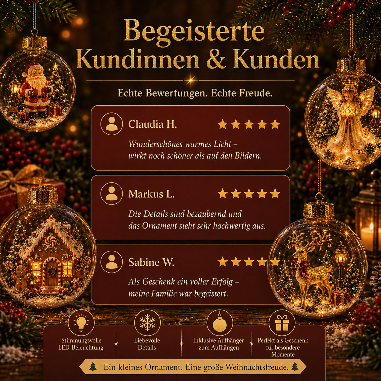 Kundenstimmen zu den Weihnachtsornamenten